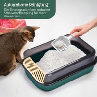 Litieră pentru pisici Pfotenolymp cu design deschis, pentru nisip aglomerant, cu rampă anti-scurgere și margine extinsă, verde închis, până la 3,6 kg 4