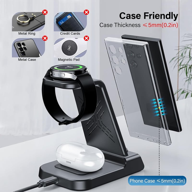 Phelinta 3 az 1-ben vezeték nélküli töltőállomás Samsung Galaxy S25/S24/Z Flip/Z Fold/Watch/Buds