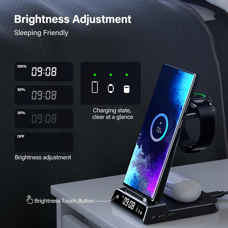 Phelinta 3 az 1-ben vezeték nélküli töltőállomás Samsung Galaxy S25/S24/Z Flip/Z Fold/Watch/Buds