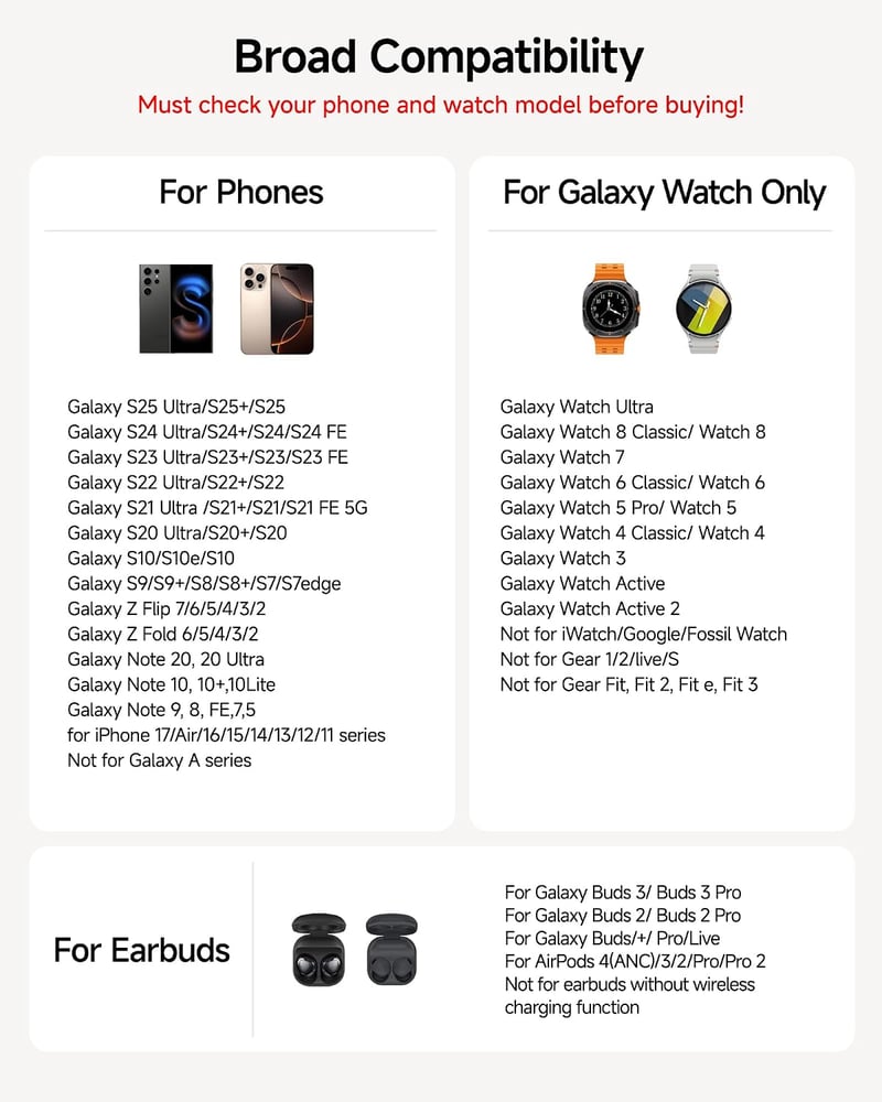 Phelinta 3 az 1-ben vezeték nélküli töltőállomás Samsung Galaxy S25/S24/Z Flip/Z Fold/Watch/Buds