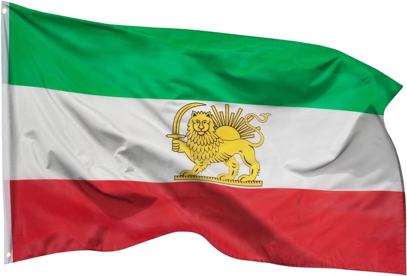 PHENO FLAGS Irán zászló oroszlánnal 90x150 cm, időjárásálló, dupla varrás - Iran Lions