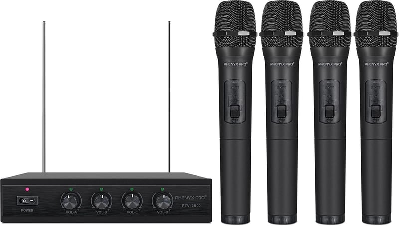 Phenyx Pro 4 csatornás VHF vezeték nélküli mikrofon szett 4 kézi mikrofonnal