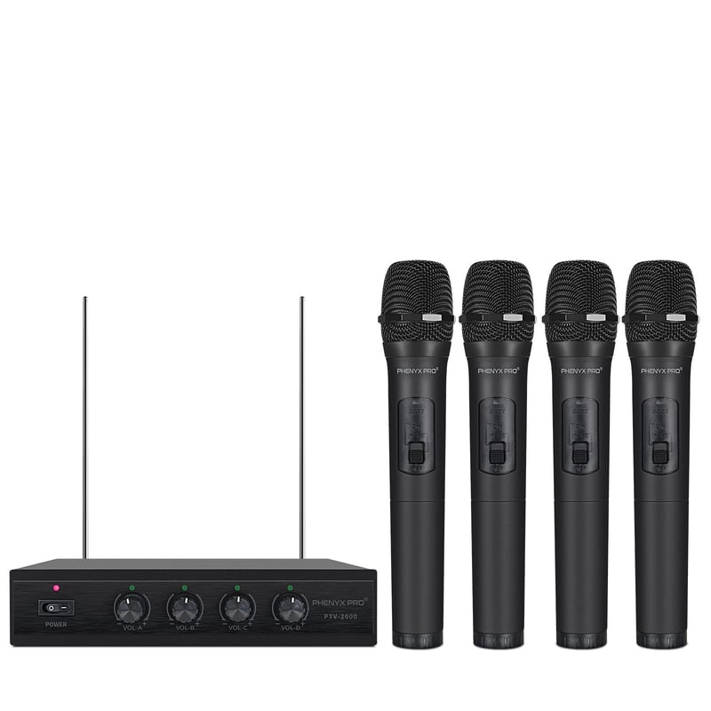4-kanálový VHF bezdrôtový mikrofónny set Phenyx Pro so 4 ručnými mikrofónmi