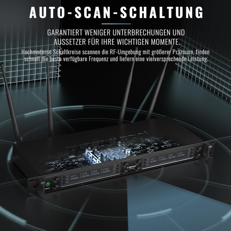Phenyx Pro 8 Csatornás Vezeték Nélküli Mikrofonrendszer 8 Kézi Mikrofonnal, 40 UHF Frekvencia, 100m Hatótáv, Énekléshez, Karaokéhoz, Rendezv