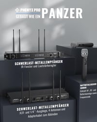 Phenyx Pro PTU-2U Vezeték Nélküli Mikrofon Szett, Dupla Kézi Mikrofon, UHF Technológia, 1000 Csatorna, 100m Hatótáv, Stúdió és Színpad 2