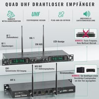 Phenyx Pro PTU-5000B 4 Csatornás UHF Vezeték Nélküli Mikrofon Szett - Kézi/Zseb/Fejpántos/Csíptetős Mikrofonokkal, 260 Láb Hatótáv, Karaoke, 2