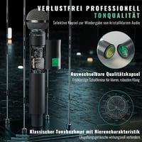 Phenyx Pro PTU-5000B 4 Csatornás UHF Vezeték Nélküli Mikrofon Szett - Kézi/Zseb/Fejpántos/Csíptetős Mikrofonokkal, 260 Láb Hatótáv, Karaoke, 4