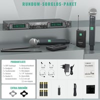 Phenyx Pro PTU-5000B 4 Csatornás UHF Vezeték Nélküli Mikrofon Szett - Kézi/Zseb/Fejpántos/Csíptetős Mikrofonokkal, 260 Láb Hatótáv, Karaoke, 6