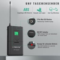 Phenyx Pro PTU-5000B 4 Csatornás UHF Vezeték Nélküli Mikrofon Szett - Kézi/Zseb/Fejpántos/Csíptetős Mikrofonokkal, 260 Láb Hatótáv, Karaoke, 3