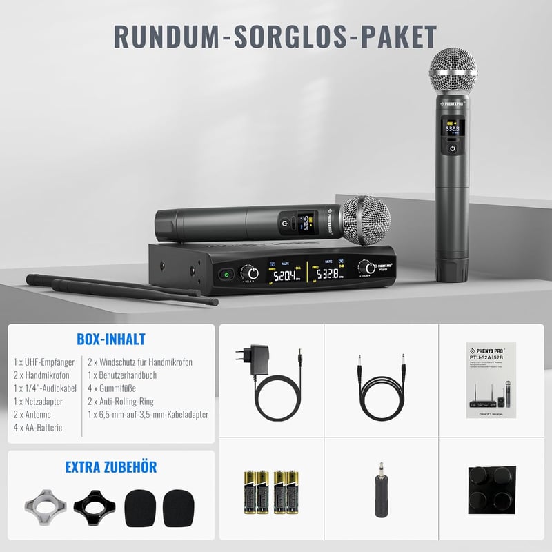 Phenyx Pro PTU-52 Vezeték nélküli mikrofon szett, 2x UHF, 200m hatótáv