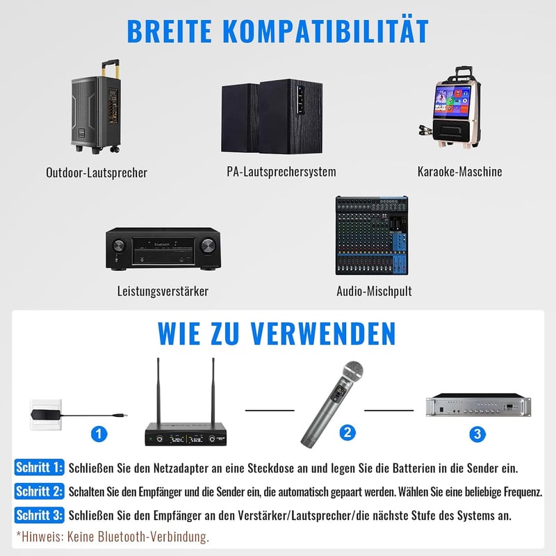 Phenyx Pro PTU-52 Vezeték nélküli mikrofon szett, 2x UHF, 200m hatótáv