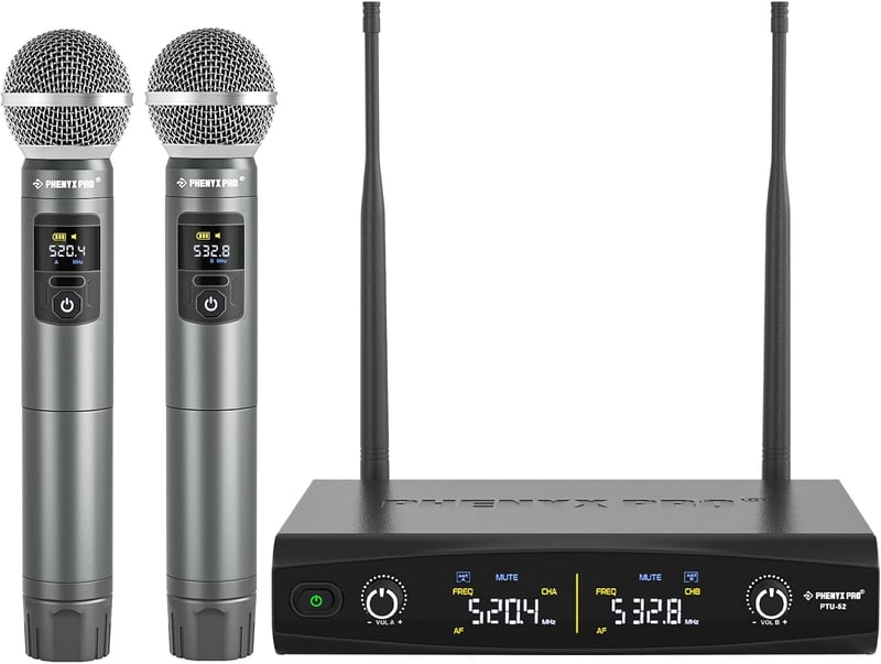 Phenyx Pro PTU-52 Vezeték nélküli mikrofon szett, 2x UHF, 200m hatótáv