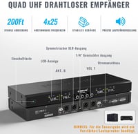 Phenyx Pro PTU-5200 Vezeték Nélküli Mikrofon Szett 4 Mikrofonnal, 25 UHF Frekvenciával, 60m Hatótávval - DJ, Karaoke, Rendezvény, Templom 2