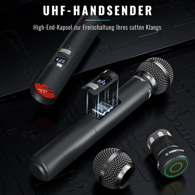 Phenyx Pro PTU-7000-4H Vezeték Nélküli Mikrofonrendszer, 4 Kézi Mikrofon, 160 Csatorna, 100m Hatótáv, Auto Scan, Karaoke, Rendezvény, Templo
