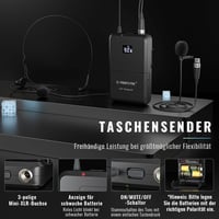 Phenyx Pro PTU-7000B Vezeték Nélküli Mikrofon Szett - 4 Csatornás UHF Rendszer 4 Testpack-kel, Fejhallgatós és Csíptetős Mikrofonokkal, 328  4