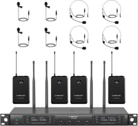 Phenyx Pro PTU-7000B Vezeték Nélküli Mikrofon Szett - 4 Csatornás UHF Rendszer 4 Testpack-kel, Fejhallgatós és Csíptetős Mikrofonokkal, 328  1
