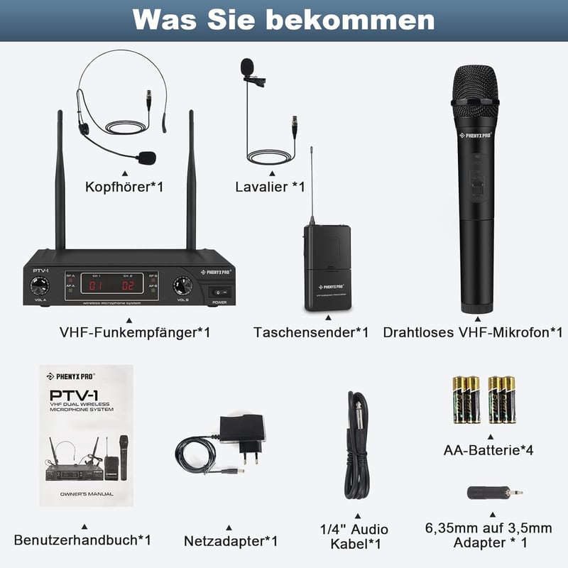 Phenyx Pro VHF Vezeték nélküli Mikrofon Szett - Kézi + Fejpánt + Gallér + Testcsatorna