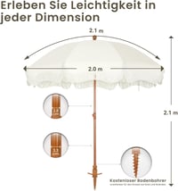 PHI VILLA 200 cm Kerek Napernyő Fodros Szellőzéses Fehér UPF 50+ Teraszra 5