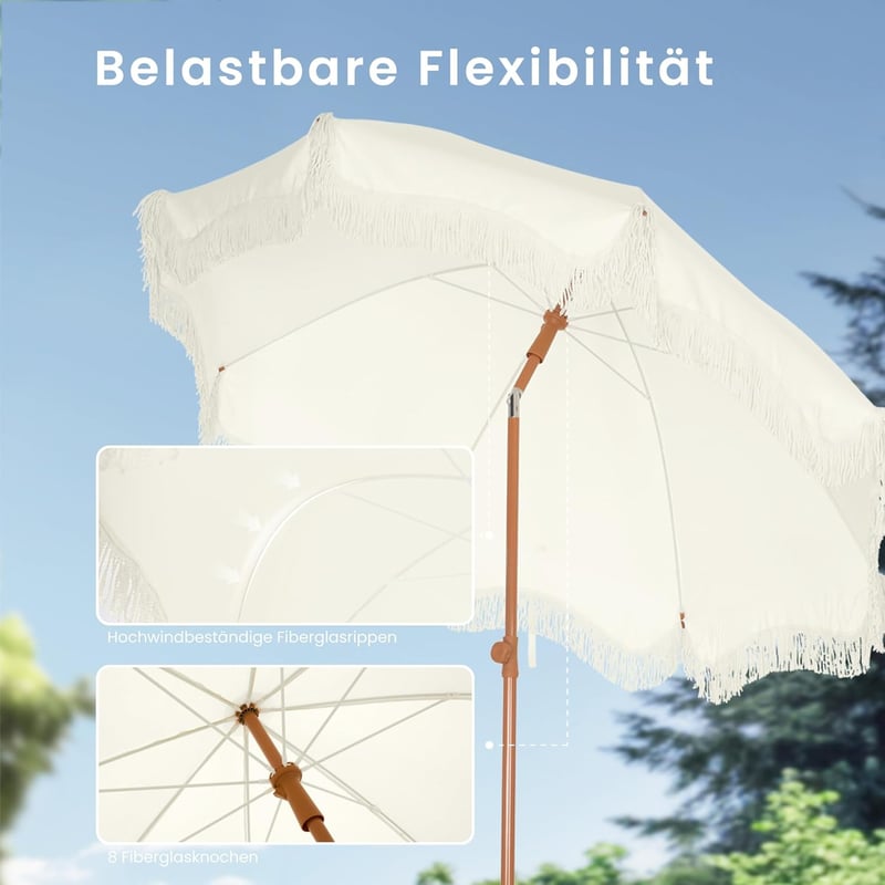 PHI VILLA 200 cm Kerek Napernyő Fodros Szellőzéses Fehér UPF 50+ Teraszra