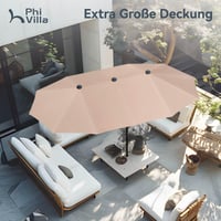 PHI VILLA Téglalap Alakú Kerti Napernyő 200x380 cm, Kurbellel, UV Védelemmel, Szélálló, Bézs 3