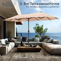 PHI VILLA Téglalap Alakú Kerti Napernyő 200x380 cm, Kurbellel, UV Védelemmel, Szélálló, Bézs 2