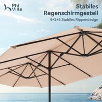 PHI VILLA Téglalap Alakú Kerti Napernyő 200x380 cm, Kurbellel, UV Védelemmel, Szélálló, Bézs 4