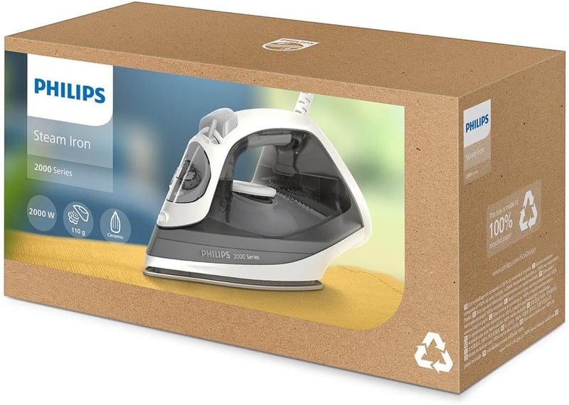 Philips 2000 Series gőzvasaló 2000W, 25g/min gőztermelés, kerámia talp, szürke
