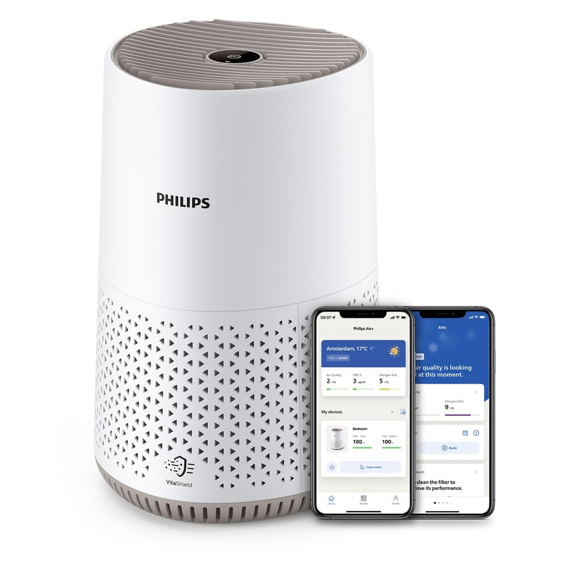 Purificator de aer Philips AC0650/10 Seria 600, filtru HEPA, pentru camere de până la 44 m², ideal pentru persoanele alergice, silențios, eficient energetic, control prin aplicație, alb
