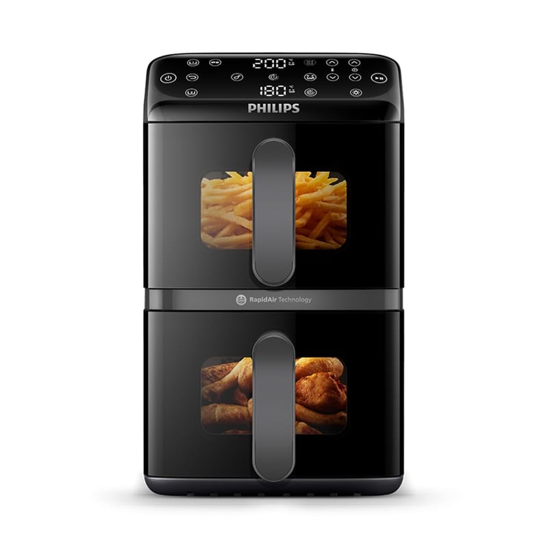 Philips Airfryer 4000 Series Stacked friteza na vrući zrak, 10 L, 2 košare, RapidAir, keramički premaz bez PFAS-a, zaslon osjetljiv na dodir, 13 funkcija