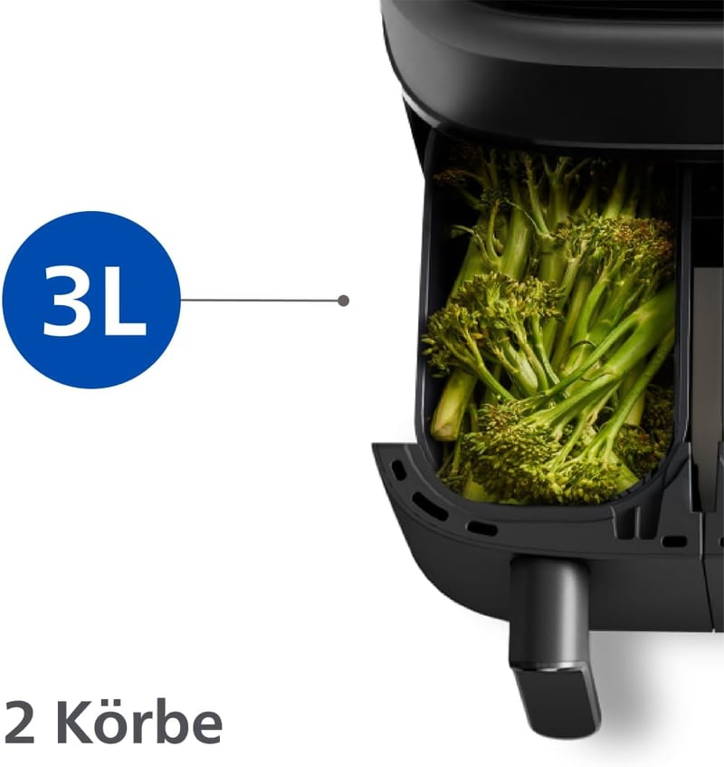 Philips Airfryer Dual Basket 3000 9L dupla kosár forró levegős sütő RapidAir Plus