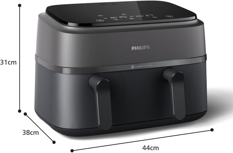 Philips Airfryer Dual Basket 3000 9L dupla kosár forró levegős sütő RapidAir Plus
