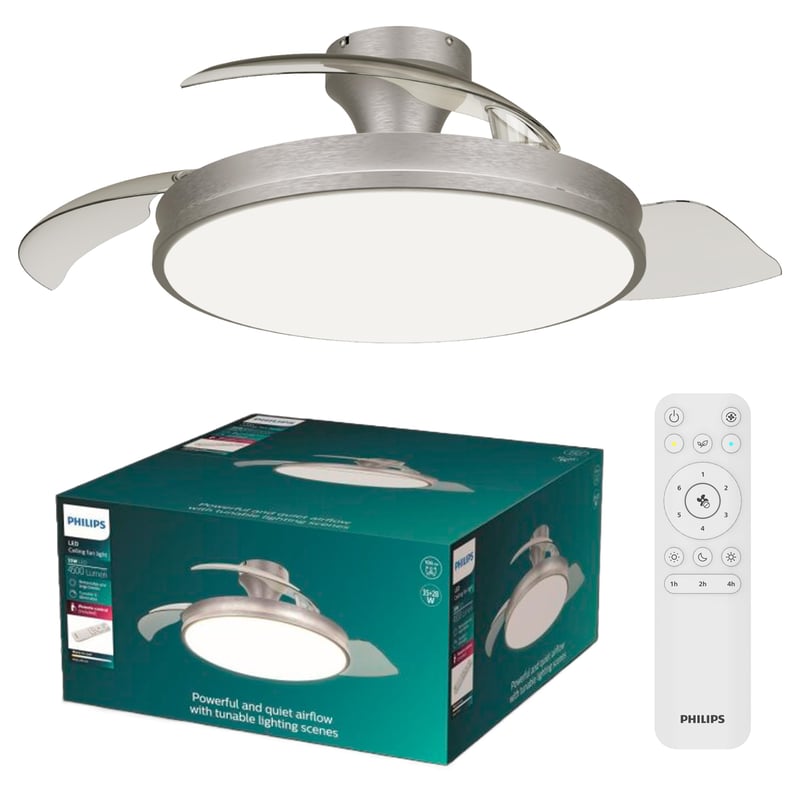 Philips Atlas Mennyezeti Ventilátor LED Fénnyel és Behúzható Lapátokkal, 3 Lapát, 106 cm, 4500 Lumen, 3000-6500 K, Dimmolható, Távirányítóva