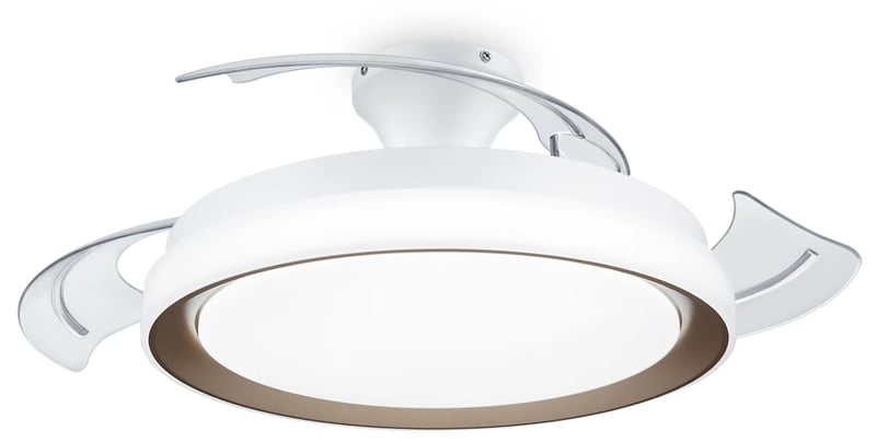 Stropný ventilátor Philips Atlas so zaťahovacími lopatkami a LED osvetlením, 3 lopatky, rozpätie 106 cm, 3 úrovne jasu, nastaviteľné biele svetlo, tichý, model 2024, zlatý