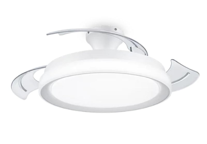 Stropný ventilátor Philips Atlas so zaťahovacími lopatkami a LED osvetlením, 3 lopatky, rozpätie 106 cm, 3 úrovne jasu, nastaviteľné biele svetlo, tichý chod, model 2024, biela farba