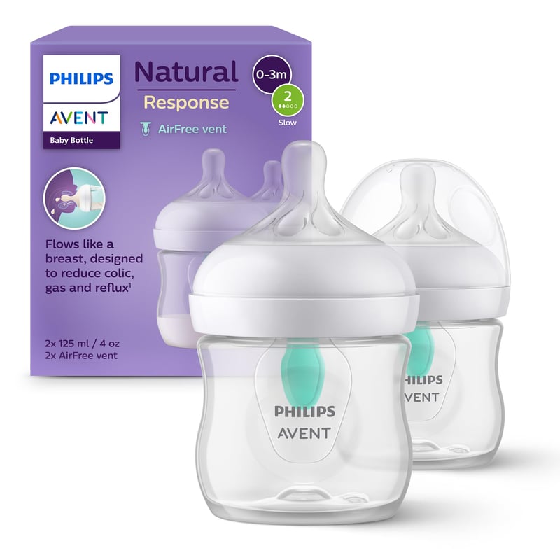 Biberon Philips AVENT Natural Response SCY670/02 cu supapă AirFree, 125 ml, 2 buc., fără BPA, pentru nou-născuți de la 0 luni