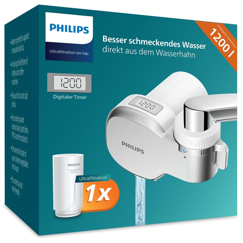 Philips AWP3756P1/10 Filtar za vodu za slavinu s ultrafiltracijom i digitalnim zaslonom, kapacitet filtracije 1200 L