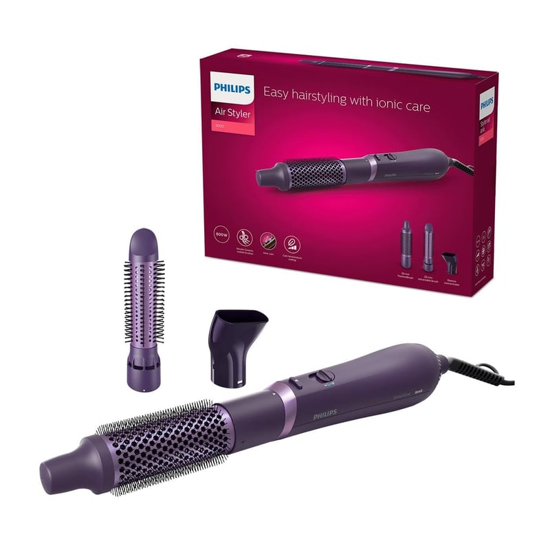 Teplovzdušná kulma Philips BHA305/00 Airstyler 3000 s 3 nadstavcami – 800 W, 38 mm termokefa, 30 mm kefa so zasúvateľnými štetinami a koncentrátor