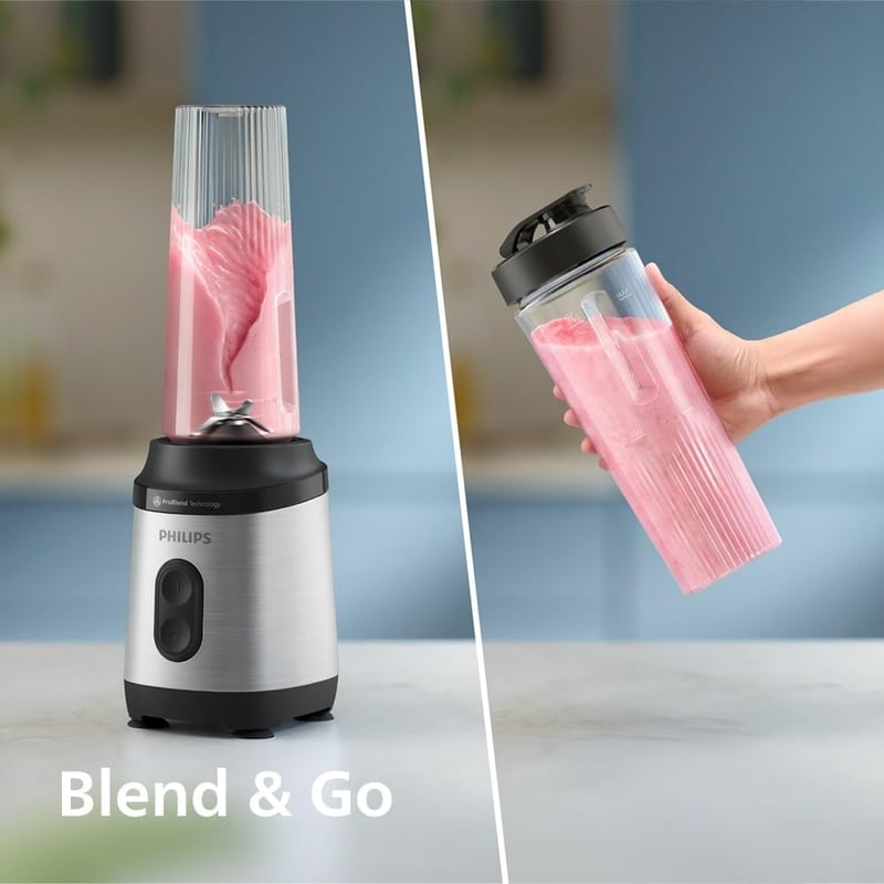 Philips Blend & Go 3000 350W Mini Turmixgép Ezüst - 0,6L Pohár, 4 Fokozatú Kés, 2 Sebesség