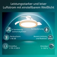 Stropný ventilátor Philips Bliss so zasúvateľnými lopatkami a LED osvetlením, 3 lopatky, 106 cm, biele svetlo 2700K-5500K, 3 úrovne jasu, T 2