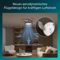 Stropný ventilátor Philips Bliss so zasúvateľnými lopatkami a LED osvetlením, 3 lopatky, 106 cm, biele svetlo 2700K-5500K, 3 úrovne jasu, T 3