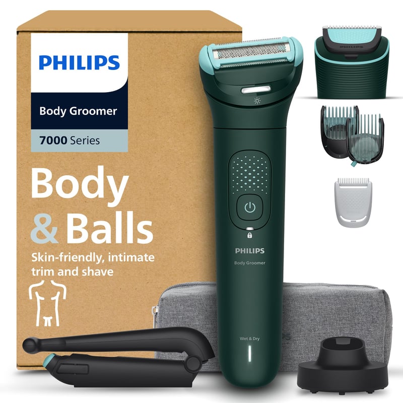 Aparat de tuns corporal Philips Seria 7000 BG7485/30 pentru bărbați, cap flexibil 2D, tehnologie Triple Protect, rezistent la apă, autonomie 120 de minute