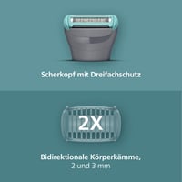 Aparat de tuns corporal pentru bărbați Philips Bodygroom seria 3000 BG3480/15, cu protecție triplă, bărbierit și tundere, 100% rezistent la apă, autonomie 80 de minute 3