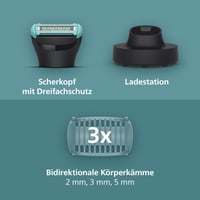 Aparat de tuns corporal pentru bărbați Philips Bodygroom Series 5000 BG5485/30, cu protecție triplă pentru zonele intime, 100% rezistent la apă, 100 minute autonomie 3
