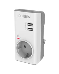 Philips CHP4010W USB fali töltő adapter 2 USB + 1 aljzat 2,4 A túlfeszültség-védelemmel 2