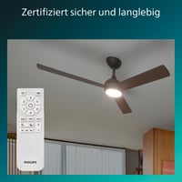 Stropný ventilátor Philips Civx LED s diaľkovým ovládaním, 132 cm, 3 lopatky, 2500 lm, nastaviteľné biele svetlo, čierna/tmavé drevo, používaný 15