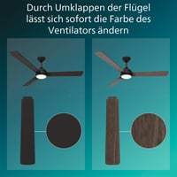 Stropný ventilátor Philips Civx LED s diaľkovým ovládaním, 132 cm, 3 lopatky, 2500 lm, nastaviteľné biele svetlo, čierna/tmavé drevo, používaný 13