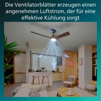 Stropný ventilátor Philips Civx LED s diaľkovým ovládaním, 132 cm, 3 lopatky, 2500 lm, nastaviteľné biele svetlo, čierna/tmavé drevo, používaný 11
