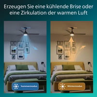 Stropný ventilátor Philips Civx LED s diaľkovým ovládaním, 132 cm, 3 lopatky, 2500 lm, nastaviteľné biele svetlo, čierna/tmavé drevo, používaný 12