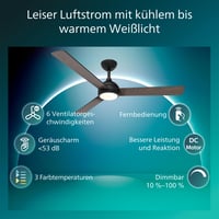 Stropný ventilátor Philips Civx LED s diaľkovým ovládaním, 132 cm, 3 lopatky, 2500 lm, nastaviteľné biele svetlo, čierna/tmavé drevo, používaný 10