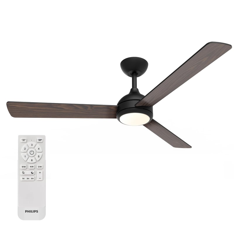 Stropný ventilátor Philips Civx LED s diaľkovým ovládaním, 132 cm, 2500 lm, 3000K/4500K/6500K, stmievateľný, čierna/tmavé drevo